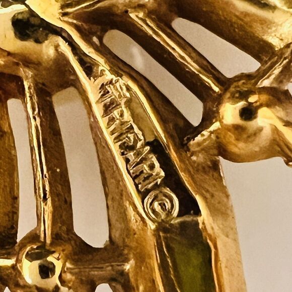 Vintage Crown Trifari Brooch Gold T Faux Pearls Rhinestones Flower Floral 4445 - Picture 6 of 8